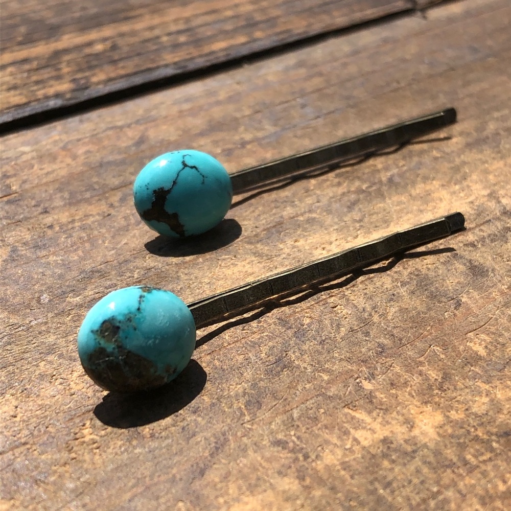 Turquoise Gemstone Hair Accessory - Bobby Pins - Picture 2 of 8